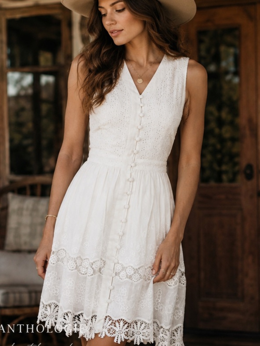 MM Couture White Eyelet Lace Dress Medium Boho Western Country Concert Dress